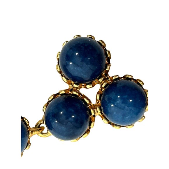 Ann Taylor Lapis Lazuli Statement Necklace 21” Round Beads Gold Tone Vtg Adjust - Picture 5 of 17